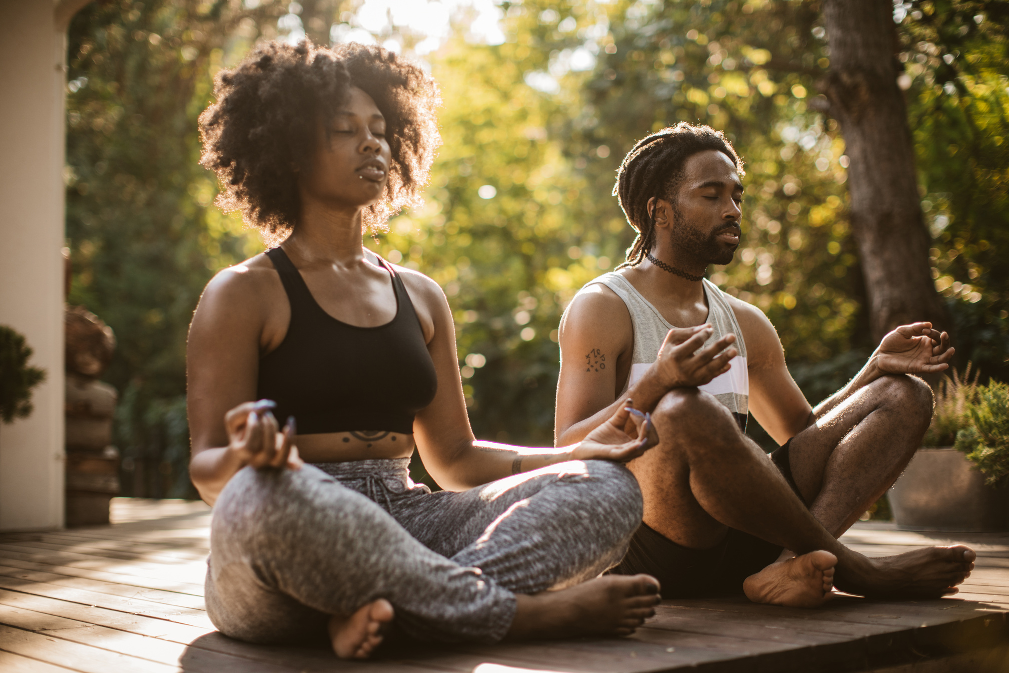 Yoga couple outdoors